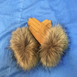 Nouveau Véritable Fourrure De Raton Laveur Manchette Femmes <span class=keywords><strong>Laine</strong></span> Doublé Gants En <span class=keywords><strong>Cuir</strong></span> D'hiver - Product Image 6
