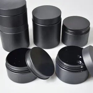 Vente en gros de pots en plastique de couleur noire mate récipient d'emballage cosmétique vide pot de crème en plastique avec couvercles noirs