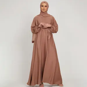 Benutzer definierte Dubai Abaya Kleid Regenschirm Stil für muslimische Frauen Satin lange islamische Kleidung Abaya