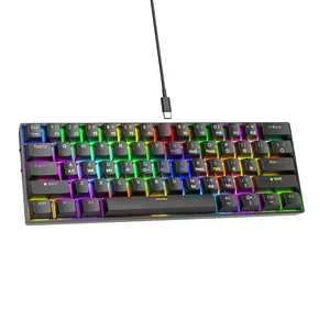 Teclado personalizado RGB retroiluminado teclado mecânico real sem fio 61 teclas Teclado gamer com fio 60% teclado para jogos interruptor azul