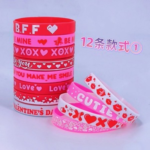Bracelet en silicone pour la Saint-Valentin, lot de 12, style 1, imprimé cœur d'amour, cadeau pour couple, bijoux décoratifs - Product Image 1