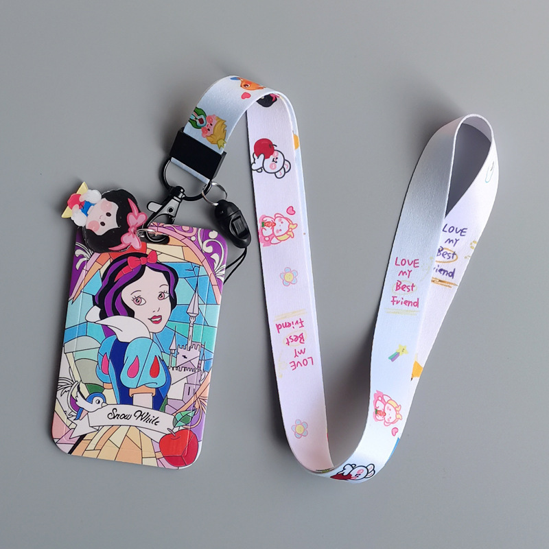 Card Holder Lovely Cartoon Frozen Princess Mermaid Elsa Ana Snow White Card Case with Neck Lanyards Student Bus ID Badge Cover Image 4