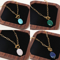 Merryshine acier inoxydable Turquoise pierre naturelle cristal géométrique trombone pendentif collier à breloques pour les femmes