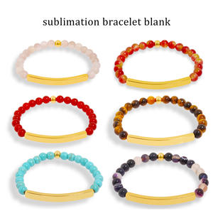 Bijoux personnalisés Bracelet élastique en pierre naturelle Bracelet en pierre naturelle perlée gravée lettre <span class=keywords><strong>nom</strong></span> barre - Product Image 3