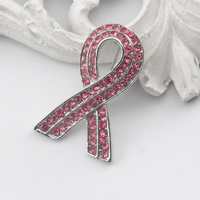 Broche de ruban de sensibilisation au cancer du sein pour femmes Ruban rose rempli de paillettes Épinglette en émail Épingles en métal pour les fêtes