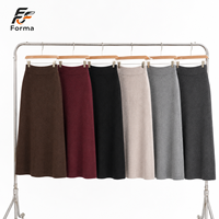 Jupe crayon midi personnalisée pour femme en mélange de laine, taille haute, grande taille, coupe ajustée, fendue, automne-hiver, tons terreux, OEM ODM