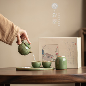 Juego de té Kung Fu retro de bambú con esmalte verde, exquisito regalo para el Día del Maestro, uso comercial - Product Image 2