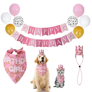2023 Neuankömmling Hund Geburtstags feier Zubehör Set Hut Bandana Schal Luftballons Banner für Haustier Katze Hund Geburtstag Kits
