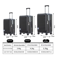 Ensemble de 3 valises rigides à roulettes avec fermeture éclair et serrure, en polycarbonate, design moderne, taille cabine, roues silencieuses