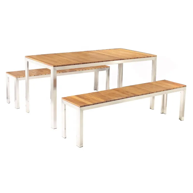 Ensemble de meubles d'extérieur, cadre en acier inoxydable, avec Table KD et chaises en teck, 2 pièces, à la mode, idéal pour jardin, Patio, parc