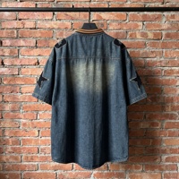 Chemises en jean rétro à manches courtes pour hommes, chemise en jean personnalisée, maillot de baseball, streetwear, vente en gros B2B, nouvelle tendance