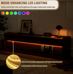 Meuble TV moderne pour salon, grand rangement, design à 4 tiroirs, verre trempé, ports de charge intégrés, éclairage LED ambiant, compatible avec les téléviseurs de 75 pouces et plus - Product Image 6