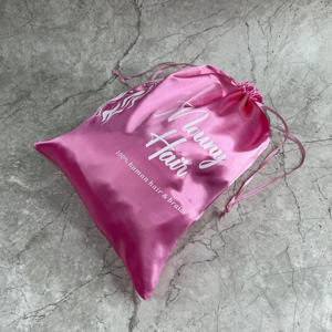 Prix de gros, sac cadeau en soie personnalisé avec cordon de serrage, sac fourre-tout en satin avec logo imprimé, sacs anti-poussière pour vêtements et cheveux - Product Image 5