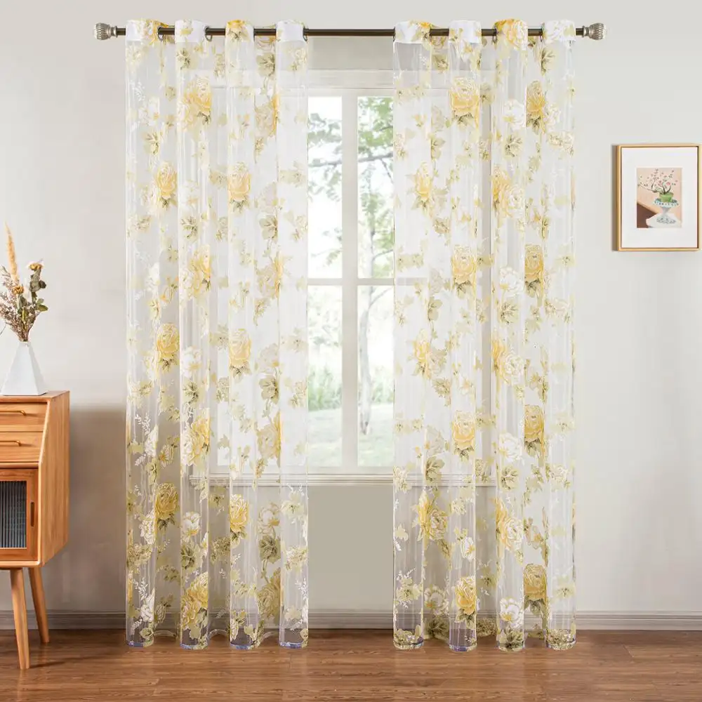 Cortinas de tule pura floral, belas cortinas para sala de estar quarto janela