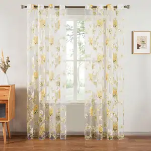 美丽的花卉薄纱美学透明窗帘客厅卧室窗帘