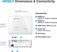 Projecteur DLP professionnel HaoMingOptoma HD30LV 1080P Full HD 4K pour cinéma maison, Full 3D HDR 4000 ANSI, projecteur de jeu
