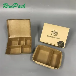 Caja de almuerzo desechable para niños, embalaje de comida rápido de color marrón kraft, ecológico y personalizado, con compartimiento