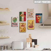Letrero Metálico Vintage de Pizza en la Tierra, Decoración de Pared con Temática de Pizza para Cocina y Pizzería