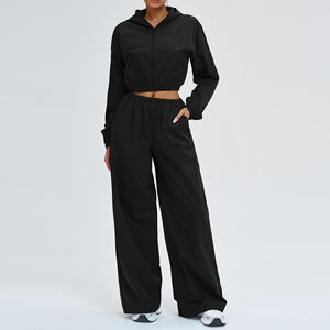 Ensemble <span class=keywords><strong>de</strong></span> sport personnalisé avec logo, pantalon <span class=keywords><strong>de</strong></span> sport respirant, pantalon ample à jambes larges, ensembles décontractés pour femmes, pour l'extérieur - Product Image 3