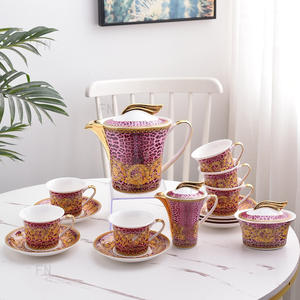 Low Price Sale of 15 Pieces of European Luxury <b>pink</b> Leopard Print Pattern Bone China Coffee Sets - Product Image 1