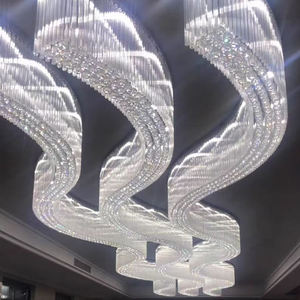 Lustre de plafond en cristal sur mesure pour hôtel de luxe, grand lustre en cristal pour banquet, mariage, projet, forme ondulée, grand lustre en cristal doré - Product Image 4