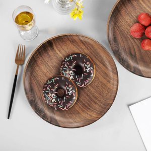 الخشب الطبيعي الحبوب طبق مستدير الجوز الأسود لوحات الجبن القهوة الشاي تخدم علبة الفاكهة أطباق حزب أطباق عشاء - Product Image 5