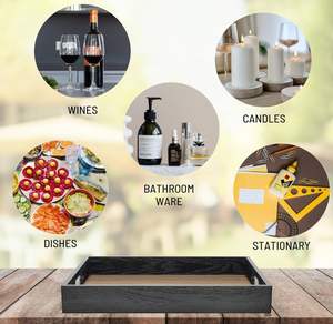 <span class=keywords><strong>Plateau</strong></span> <span class=keywords><strong>de</strong></span> rangement multifonctionnel rectangulaire en bois <span class=keywords><strong>de</strong></span> grande taille avec poignées pour la cuisine, le salon, le rangement des boissons - Product Image 5