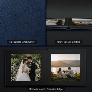<span class=keywords><strong>Livre</strong></span> <span class=keywords><strong>d</strong></span>'<span class=keywords><strong>or</strong></span> de mariage fait main en lin noir B5, couverture rigide de haute qualité, pages en carton de 3 mm, pochette à couture centrale, <span class=keywords><strong>livre</strong></span> de signature avec dorure à chaud - Product Image 2