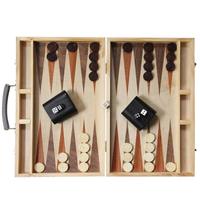 Jeu de backgammon de luxe Cascadia de 17 pouces, en bois avec incrustations individuelles, pièces d'échecs en bois naturel, gobelet à dés en bois, jeu de table pour enfants