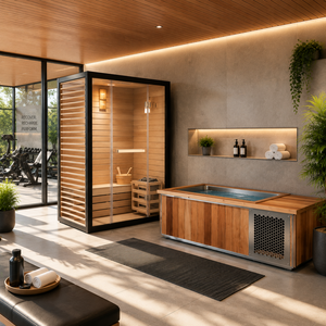 ICEMEND Sistema Combinado de Bañera de Inmersión Fría Tradicional de Madera y Sauna de Vapor Seco, de Cedro Rojo Sólido, para Relajación Personal - Product Image 1
