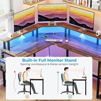 Bureau de jeu en métal en forme de L de 66 pouces avec prise de courant, support d'écran complet, lumières LED, tiroirs, vente en gros d'usine