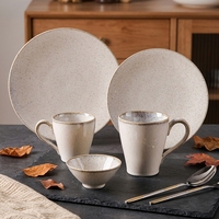 Service de vaisselle en céramique et porcelaine ST Satin Ivory Reactive Glaze, assiettes plates, assiettes à dessert, bols à céréales, pour la restauration commerciale, gain de place