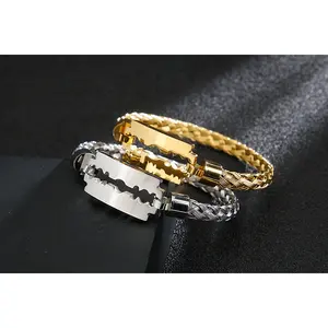 Personalized Hot Design Fashion Vacuum Electroplating 18K Steel Wire Braided Blade Titanium Steel Men Bracelet