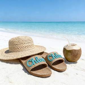 Sandalias de Paja Tejidas para Mujer, con Nombre Personalizado, Regalo para Damas de Honor, Sandalias para Boda en la Playa, Pantuflas de Verano para el Hogar - Product Image 5