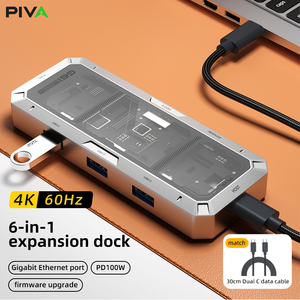 Station d'accueil PIVA G61 6 en 1, concentrateur <span class=keywords><strong>USB</strong></span> 6 ports, alliage d'aluminium, 4K60Hz, PD100W, USB3.0, port Ethernet Gigabit RJ45 pour le <span class=keywords><strong>bureau</strong></span> - Product Image 2