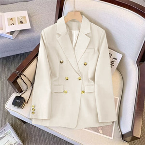LE2374 Damen Herbst Büro jacke Gold geknöpft einfarbig gewebter Anzug Lose lässige Bluse Mantel Promi inspiriert - Product Image 2
