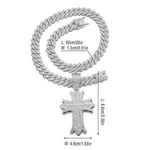 Joyería Espiritual Religiosa, Collar con Colgante de Cruz y <span class=keywords><strong>Cadena</strong></span> Cubana de Oro con Incrustaciones de Moissanita Plateada Estilo <span class=keywords><strong>Trapstar</strong></span> para Hombre - Product Image 6