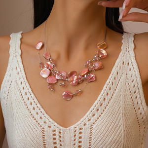 Kaimei เครื่องประดับแฟชั่น2025สร้อยคอลูกปัดคริสตัลหลายชั้นไม่สม่ำเสมอสร้อยคอชั้นเปลือกหอยสีฟ้าของผู้หญิงระดับไฮเอนด์ - Product Image 5