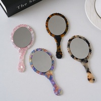 Miroir rond géométrique rétro Sheyi JJ011 avec poignée, miroir de maquillage portable en acétate