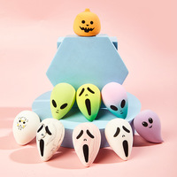 Nouvelle houppette à poudre de maquillage pour le visage, en polyuréthane hydrophile, à motif dégradé fantôme extraterrestre d'Halloween, avec expression amusante et créative