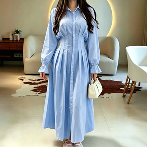 Vestido Camisero de Manga Larga con Volantes en la Solapa para Mujer, Cintura Ajustada con Pliegues, Corte Entallado, Elegante, para Uso Diario - Product Image 3