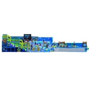 Aire de jeux intérieure pour enfants de couleur bleue personnalisée avec de grands toboggans et une <span class=keywords><strong>piscine</strong></span> à balles - Product Image 3