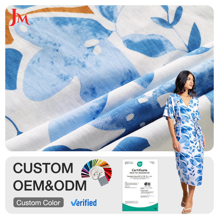 JM Hot Selling Quality Floral Rayon Nylon Digital Print Blend Fabric for Women Clothes