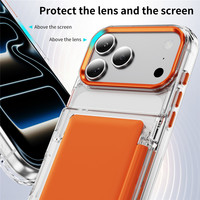 Étui de téléphone transparent avec support rabattable dissimulé, fente pour cartes, design portefeuille et cadre de caméra électroplaqué pour iPhone 18 15 16 17 Pro Max