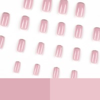 24 Uñas Postizas Acrílicas de Estilo Francés Color Rosa, Uñas Artificiales Cortas, Uñas Falsas