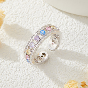 Openwork Woven Pattern Multi Color Zircon Ring Micro Pave Adjustable For Index Finger Party Jewelry - Product Image 1