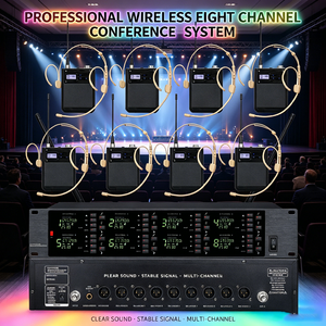 Micrófono de diadema UHF de 8 canales con pantalla LCD, 640-690MHz, 80M de distancia de transmisión, disponible para OEM, para escenarios comerciales y corporativos. - Product Image 1