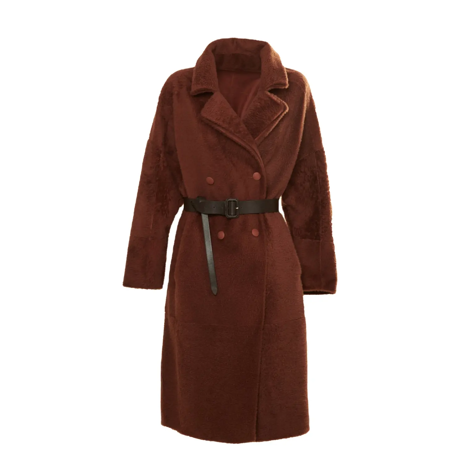 Manteau en peau de mouton réversible avec double boutonnage et ceinture en cuir, en vraie fourrure, fabriqué en italie, mode d'hiver