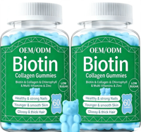 Gummies de biotine et collagène en vrac, 60 unités, faible teneur en sucre, chlorophylle, multivitamines, zinc, pour la beauté des cheveux, de la peau et des ongles, OEM ODM