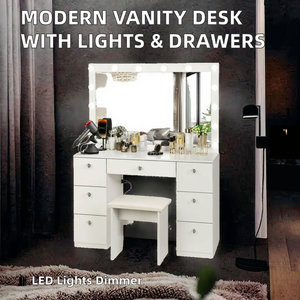 Modern Vanity <b>Desk</b> <b>Large</b> Drawers Removable Mirror Dimmable LED Lights 3 Lighting Modes Adjustable Bathroom Living Room 3D DESIGN - Product Image 2